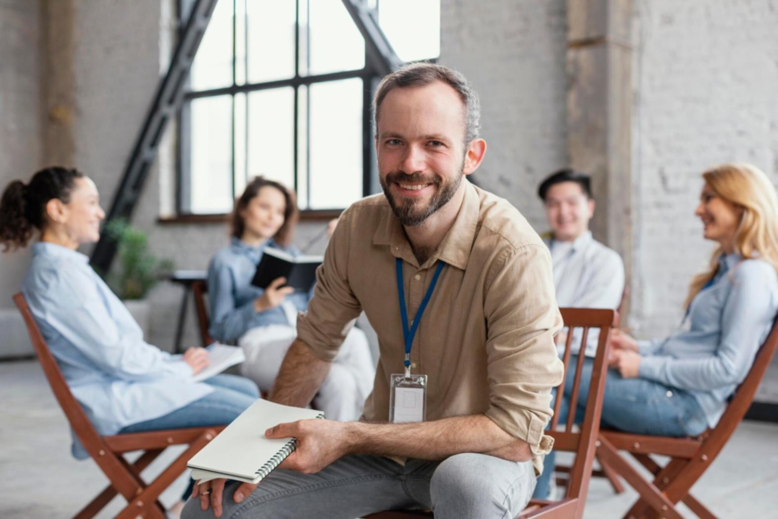 Business meeting discussing financial projections